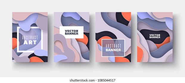 3D abstract background with paper cut shapes Set Vector design layout for business presentations, flyers, posters and invitations Colorful carving art Vertical banners A4