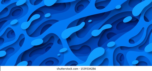 3D abstract background with paper cut shapes. Vector design layout for business presentations, flyers, posters and invitations. Blue carving art