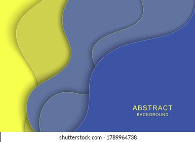 3D abstract background with paper cut shapes, flat layers. Colorful carving art - blue, yellow.
