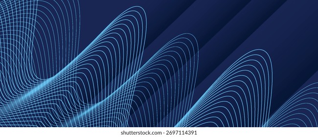 Fondo abstracto 3D con Formas cortadas en papel. Diseño de Vector para presentaciones de negocios, volantes, carteles e invitaciones. Arte de talla azul con rayas de línea elemento brillante moderno