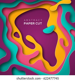 3D abstract background with paper cut shapes. Vector design layout for business presentations, flyers, posters and invitations. Colorful carving art - blue, yellow and violet