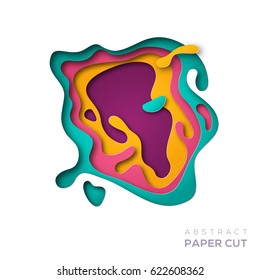 3D abstract background with paper cut shapes. Vector design layout for business presentations, flyers, posters and invitations. Colorful carving art - blue, yellow and violet