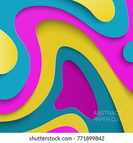 3D abstract background with paper cut shapes. Vector design layout for business presentations, flyers, posters and invitations. Colorful carving art - blue, yellow and violet