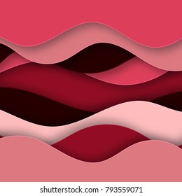 3D abstract background with paper cut waves.  Paper carving art. Modern origami design template