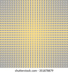 3D abstract background. Perspective view. 3 color swatches. Area, uniformly filled with grey boxes on a yellow background. Bunch of 3D solids in perspective projection. Neutral geometric texture.