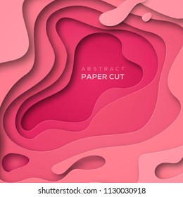 3D abstract background with pink paper cut shapes. Vector design layout for business presentations, flyers and posters. Colorful carving art