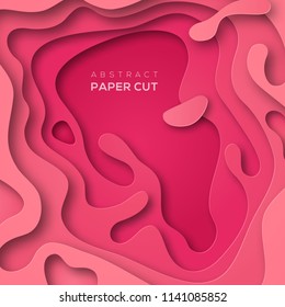 3D abstract background with pink paper cut shapes. Vector design layout for business presentations, flyers and posters. Colorful carving art