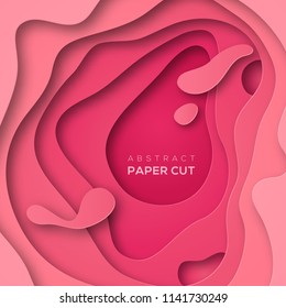 3D abstract background with pink paper cut shapes. Vector design layout for business presentations, flyers and posters. Colorful carving art