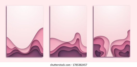 3d abstract background with pink paper cut waves minimalistic style , Banners vertical A4 size. Vector illustration layout design about presentations posters flyers.