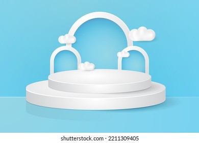3d abstract background for product display, white podium and cloud illustration