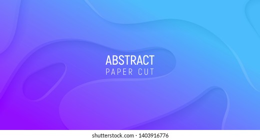 3D abstract background with purple and blue paper cut gradient waves. Cover layout template. Vector illustration.