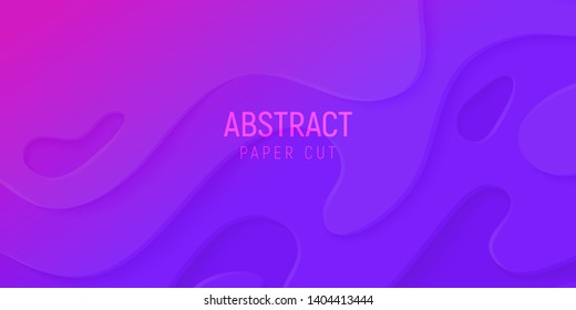 3D abstract background with purple and pink paper cut gradient waves. Cover layout template. Vector illustration.