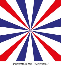 3d abstract background with rays on america flag color. Circus tent background. Red and blue rays on white backdrop. USA vote concept.