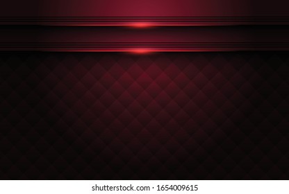 3D abstract background with red paper shape. Vector illustration of geometric shapes of carbon sliced ​​textured with red glittering light. Graphic design elements. Elegant decoration.