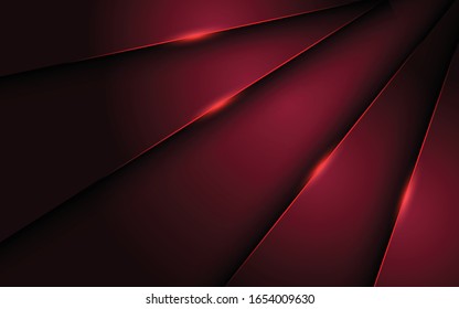 3D abstract background with red paper shape. Vector illustration of geometric shapes of carbon sliced ​​textured with red glittering light. Graphic design elements. Elegant decoration.