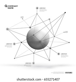 3D abstract background with sphere particle and polygonal shapes. Vector design layout template for business presentations, flyers, posters. Scientific future technology