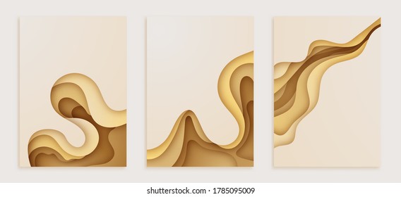 3d abstract background with yellow paper cut waves minimalistic style , Banners vertical A4 size. Vector illustration layout design about presentations posters flyers.