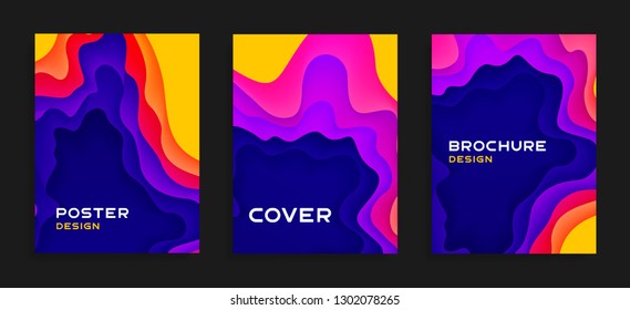 3D abstract backgrounds with paper cut shapes. Bright colorful layered backgrounds. Stock vector templates for business presentations, flyers, posters etc.