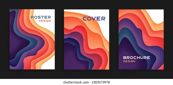 3D abstract backgrounds with paper cut shapes. Trendy colorful layered backgrounds. Stock vector templates for business presentations, flyers, posters etc.