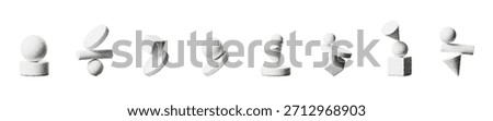3D abstract balance shapes with geometric spheres, cubes and cylinders on a white background. Grainy noise, halftone texture and gradient effects create a fluid monochrome balance composition.