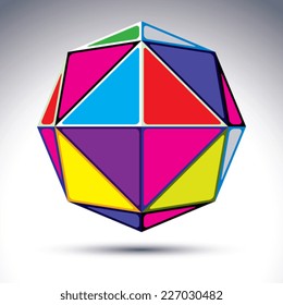 3d abstract ball isolated on white background. Colorful sphere with bright geometric figures - triangles, rhombs and cubes.