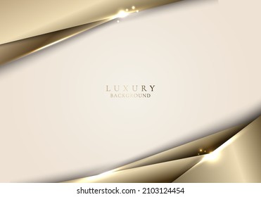 3D abstract beige and shiny gold color stripes with sparkle lighting luxury background template. Vector illustration