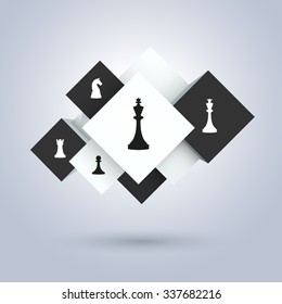 3d abstract black end white cubes infographic with chess icons. Vector illustration. Can be used for infographics, presentations, web design, banner, poster.