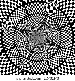 3D Abstract black and white chess background with balls Vector illustration