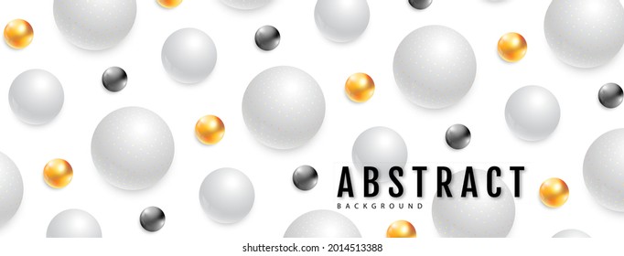 3D abstract black, white and gold spheres on white background. Vector illustration