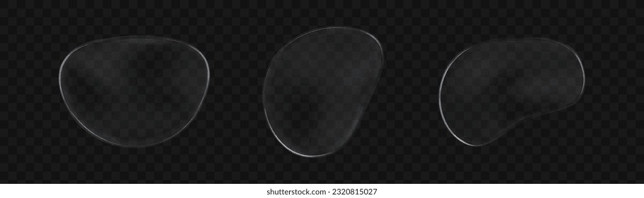 3d abstract blob shape of transparent clear glass. Digital shiny and glossy round surface. Fluid blank plate woth condensation figure illustration design. Realistic purity drip graphic effect