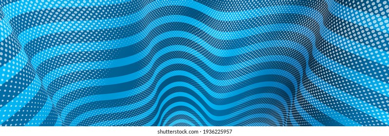 3D abstract blue background with dots texture and lines vector design, technology theme, dimensional dotted flow in perspective, big data, nanotechnology.