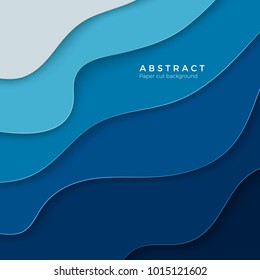 3D abstract blue background with paper cut shapes. Design layout for business and elements posters. Colorful carving art. Paper frame backdrop. Vector illustration