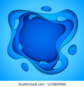 3D abstract blue background with paper cut shapes. Vector illustration in paper cut style. layout for business card, presentations, flyers or posters. 