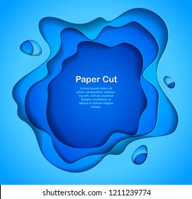 3D abstract blue background with paper cut shapes. Vector illustration in paper cut style. layout for business card, presentations, flyers or posters. 