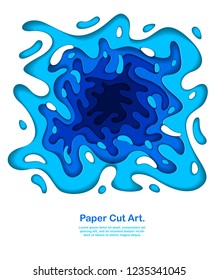 3D abstract blue background with paper cut shapes. Vector illustration in paper cut style. layout for business card, presentations, flyers or posters. 