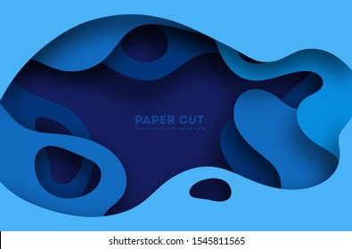 3D abstract blue background with paper cut shapes. Vector design layout for business presentations, flyers, posters and invitations. Colorful carving art