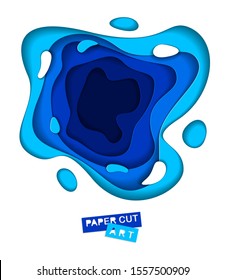 3D abstract blue background with paper cut shapes. Vector illustration in paper cut style. layout for business card, presentations, flyers or posters. 