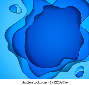 3D abstract blue background with paper cut shapes. Vector illustration in paper cut style. layout for business card, presentations, flyers or posters. 