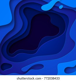 3D abstract blue background with paper cut shapes. Vector design layout for business presentations, flyers, posters and invitations. Colorful carving art