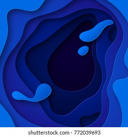 3D abstract blue background with paper cut shapes. Vector design layout for business presentations, flyers, posters and invitations. Colorful carving art
