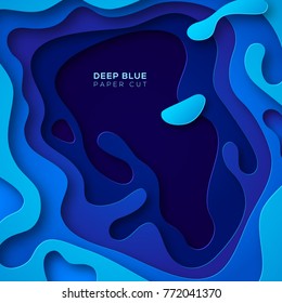 3D abstract blue background with paper cut shapes. Vector design layout for business presentations, flyers, posters and invitations. Colorful carving art