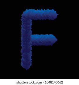 3D Abstract Blue Colored Vector Design of Letter F. 3D Logo Design for letter F. Blue Fur Vector Design.