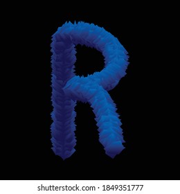 3D Abstract Blue Colored Vector Design of Letter R. 3D Logo Design for letter R. Blue Fur Vector Design.