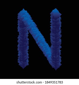 3D Abstract Blue Colored Vector Design of Letter N. 3D Logo Design for letter N. Blue Fur Vector Design.