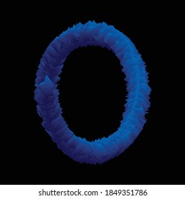 3D Abstract Blue Colored Vector Design of Letter O. 3D Logo Design for letter O. Blue Fur Vector Design.