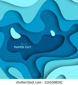 3D abstract blue wave background with paper cut shapes. Vector design layout for business presentations, flyers, posters. Eps10. illustration