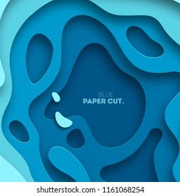 3D abstract blue wave background with paper cut shapes. Vector design layout for business presentations, flyers, posters. Eps10.