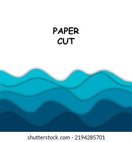 3d fondo de onda azul abstracto con formas de corte de papel. Diseño vectorial de diseño