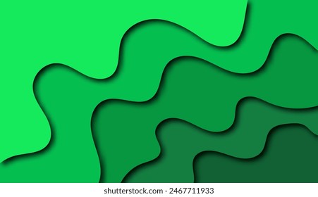 3D abstract blue wave background with paper cut shapes. Vector design layout for business presentations, flyers, posters. Green paper cut.