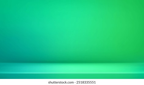 3d abstract bright green studio room background. Turquoise empty gradient backdrop. Product minimal interior mockup. Mint color scene for product presentation. Vector illustration.